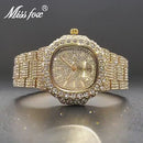 Relógio masculino de luxo, diamante, Ouro  Hip Hop  de quartzo com brilho dourado